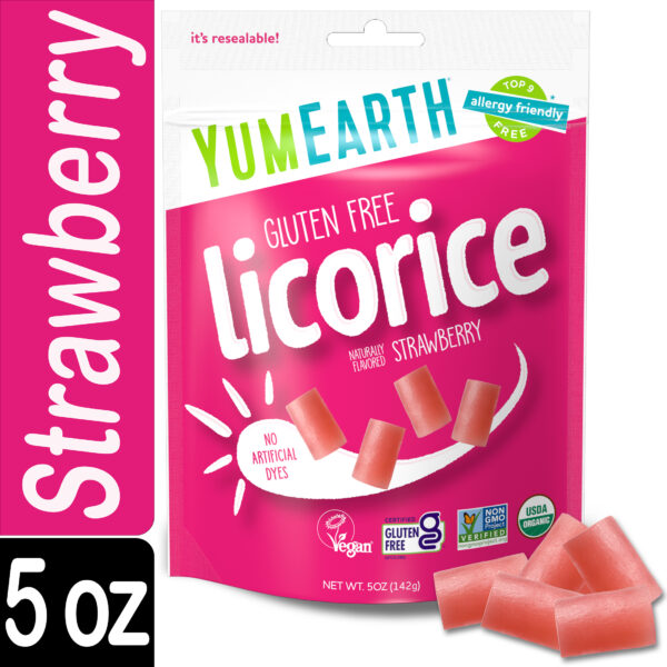 YumEarth Organic Strawberry Licorice, Gluten Free, 5 oz Bag